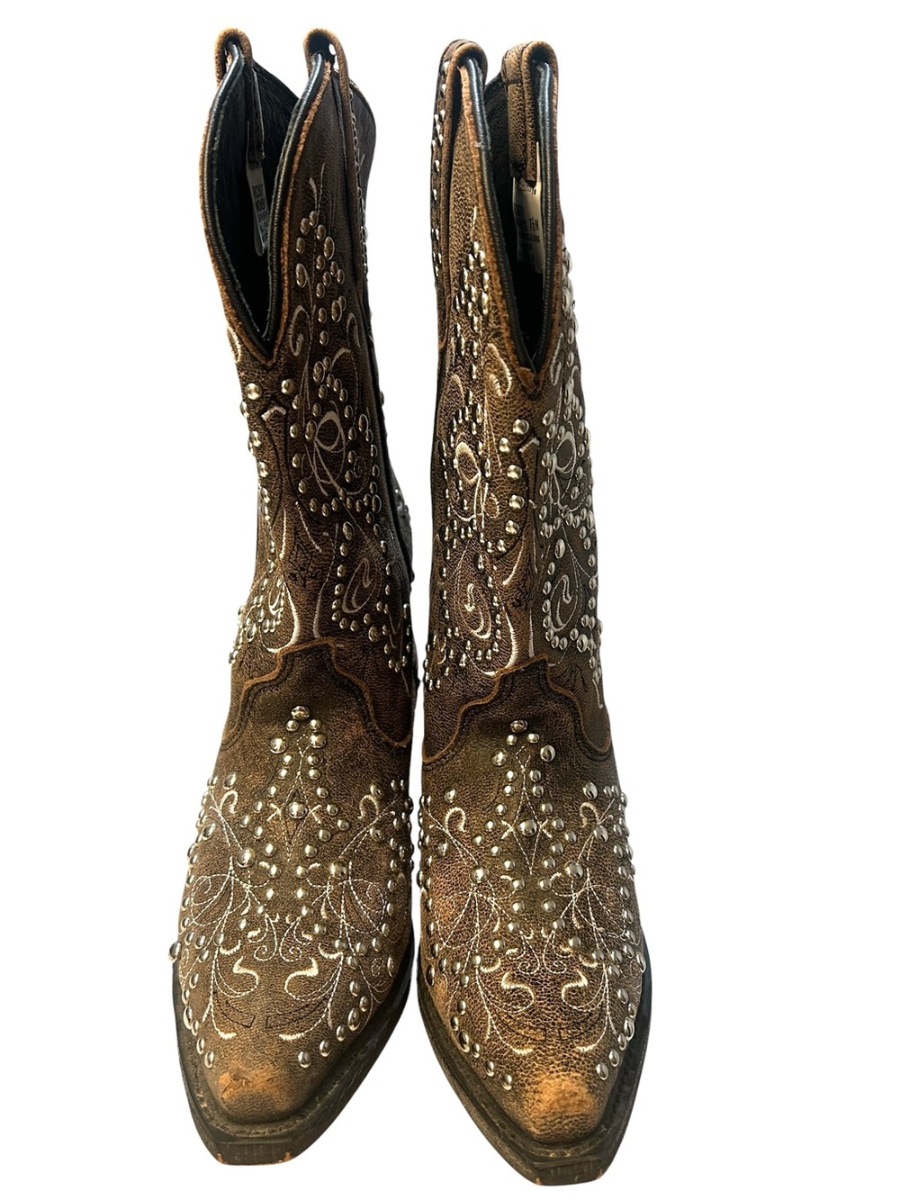 Rockin Country Studded Embroidered Leather Western Cowgirl Boots Women 7.5 W - Picture 3 of 10